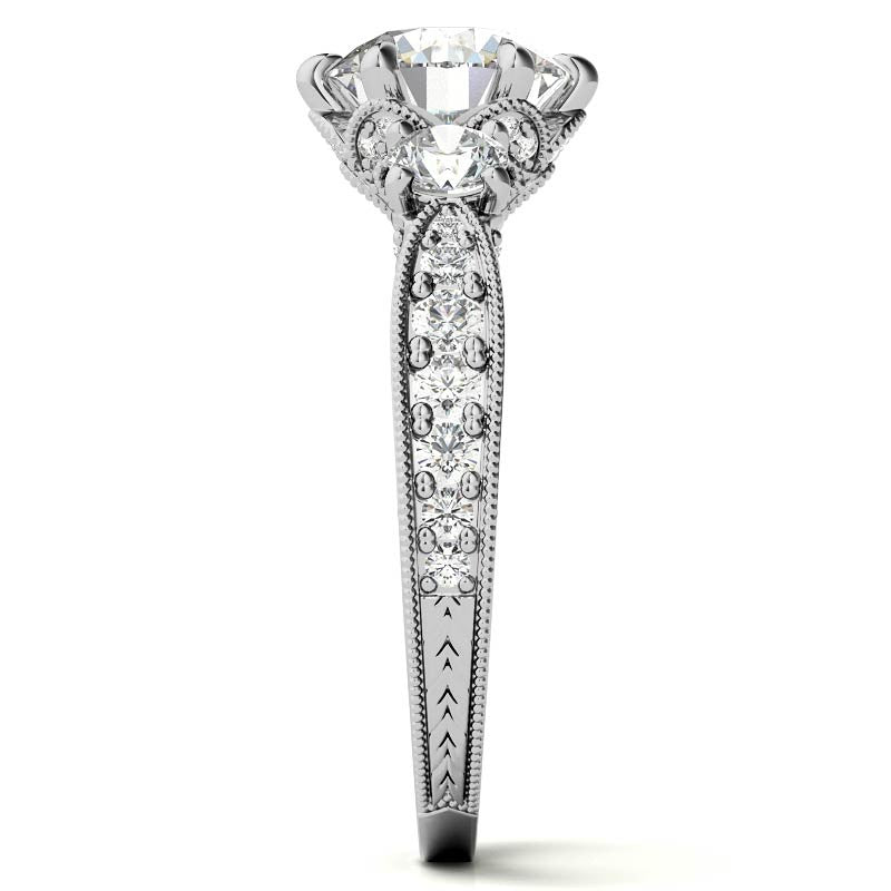Antique Inspired Round 3-Stone Moissanite Engagement Ring
