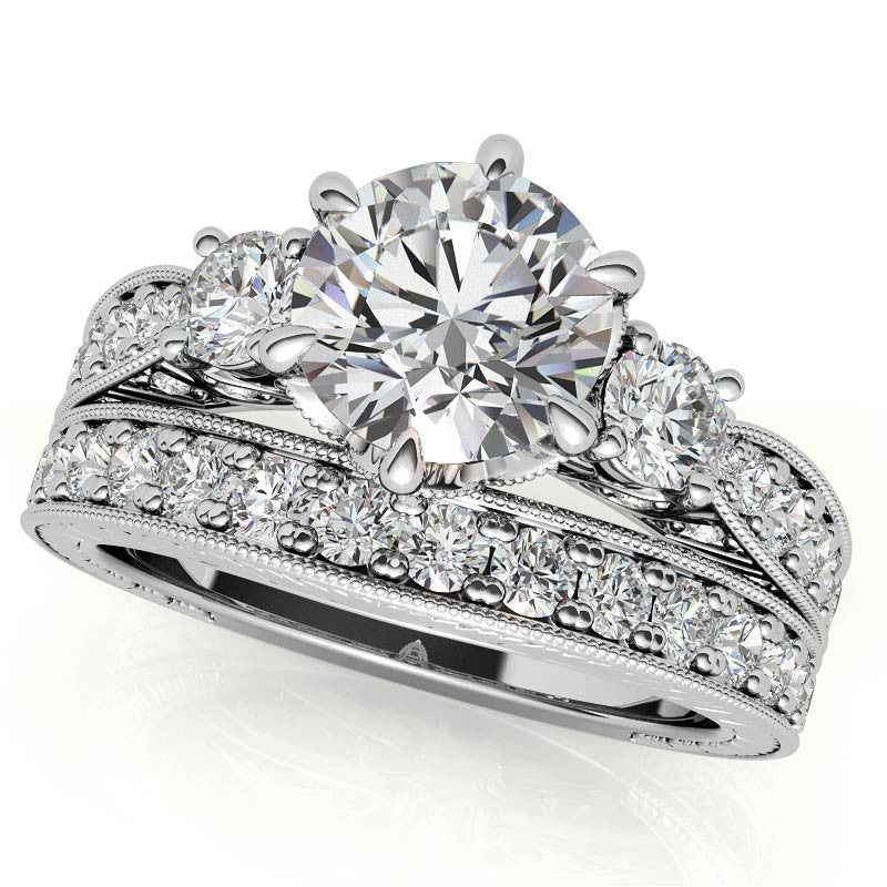 Antique Inspired Round 3-Stone Moissanite Engagement Ring