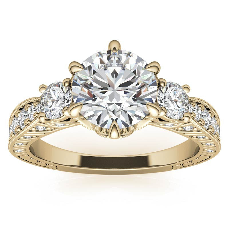 Antique Inspired Round 3-Stone Moissanite Engagement Ring