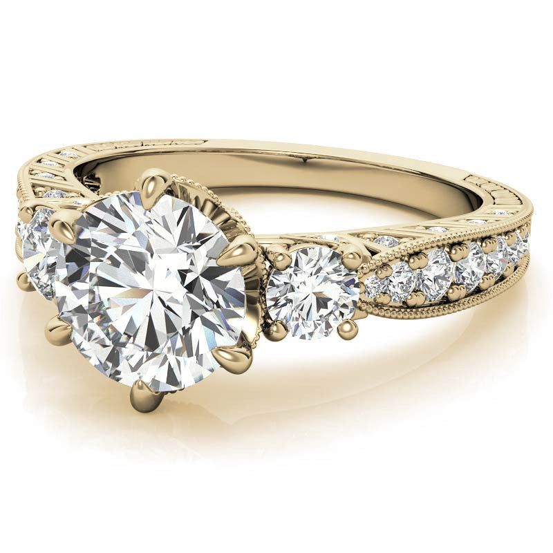 Antique Inspired Round 3-Stone Moissanite Engagement Ring