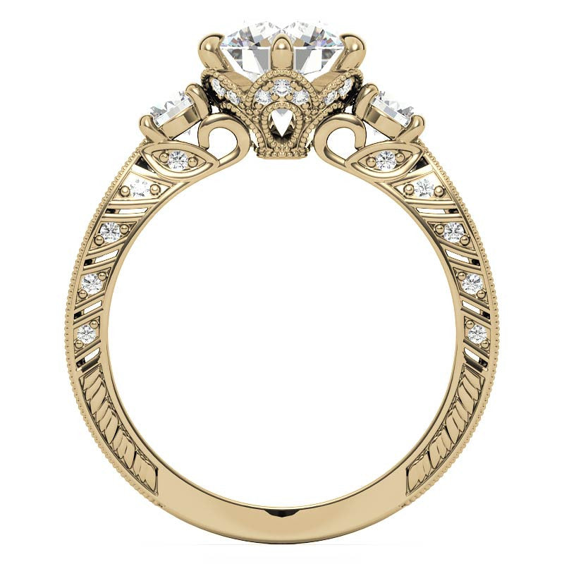 Antique Inspired Round 3-Stone Moissanite Engagement Ring