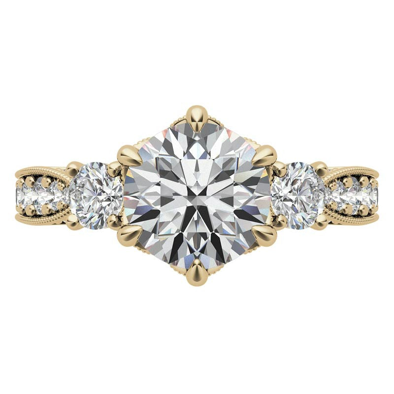 Antique Inspired Round 3-Stone Moissanite Engagement Ring