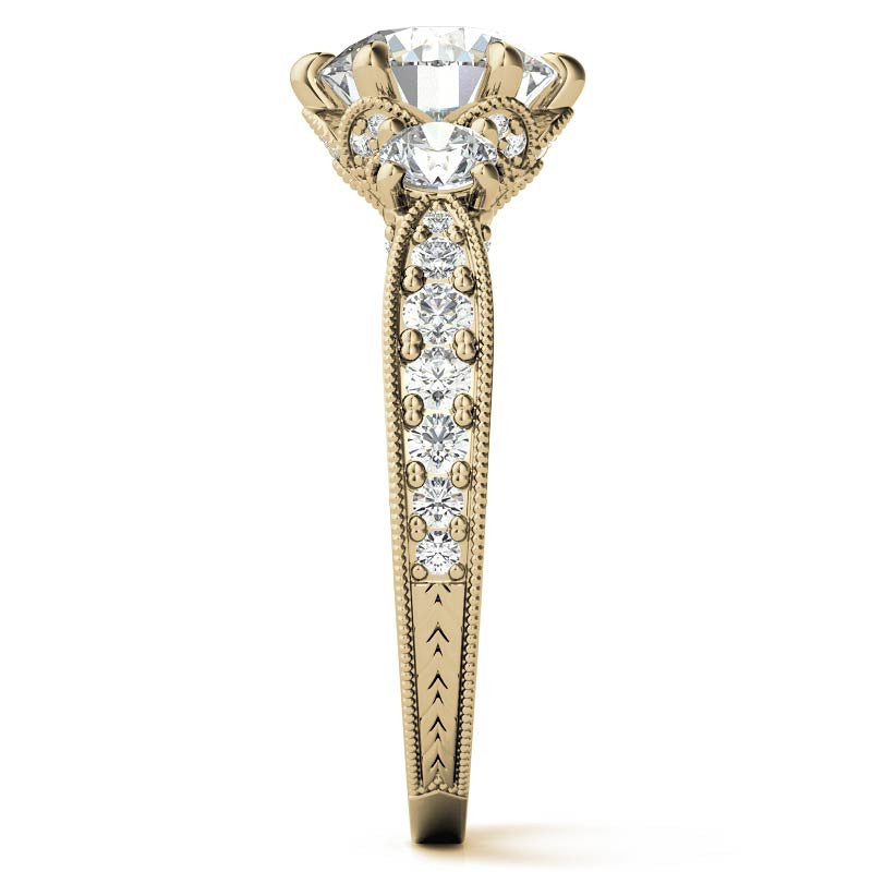 Antique Inspired Round 3-Stone Moissanite Engagement Ring