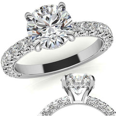 Round Pave U-Prong Moissanite Engagement Ring with Hidden Halo
