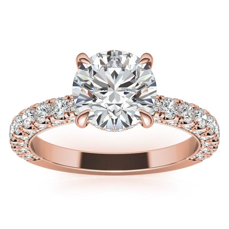 Round Pave U-Prong Moissanite Engagement Ring with Hidden Halo