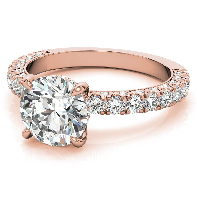 Round Pave U-Prong Moissanite Engagement Ring with Hidden Halo