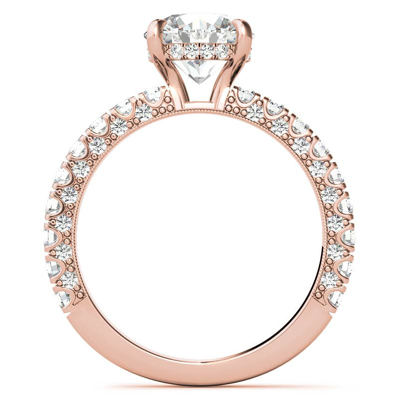 Round Pave U-Prong Moissanite Engagement Ring with Hidden Halo