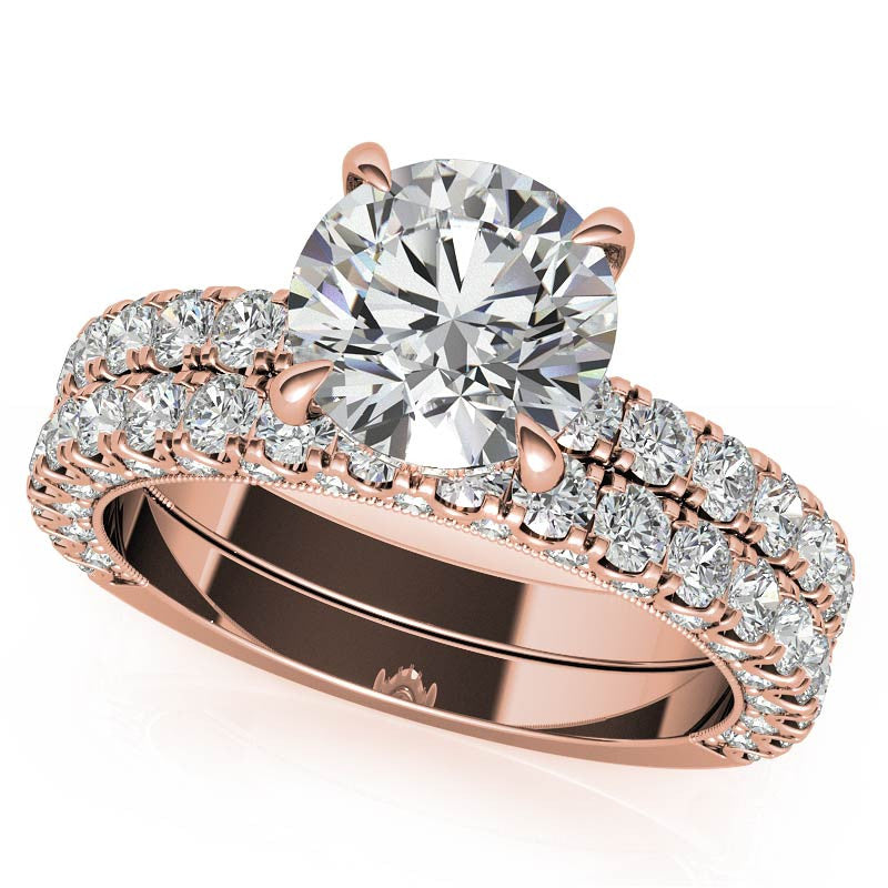 Round Pave U-Prong Moissanite Engagement Ring with Hidden Halo