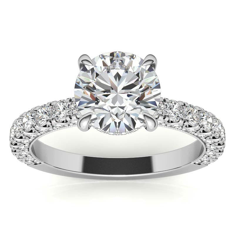 Round Pave U-Prong Moissanite Engagement Ring with Hidden Halo