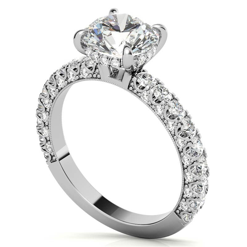 Round Pave U-Prong Moissanite Engagement Ring with Hidden Halo
