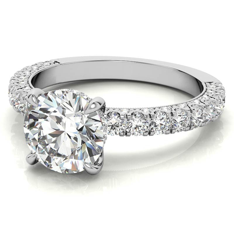 Round Pave U-Prong Moissanite Engagement Ring with Hidden Halo