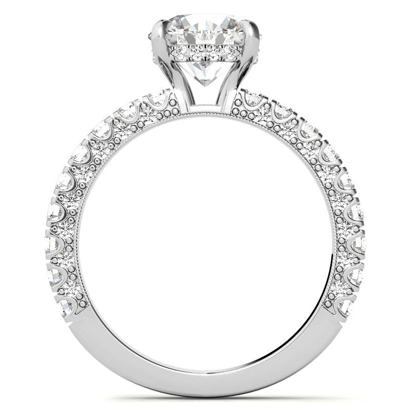 Round Pave U-Prong Moissanite Engagement Ring with Hidden Halo