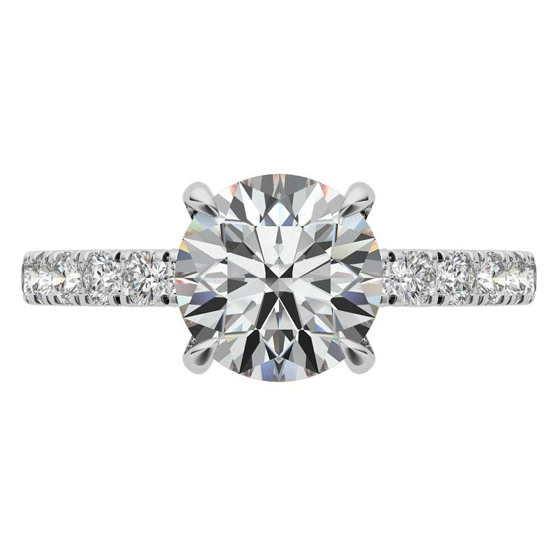 Round Pave U-Prong Moissanite Engagement Ring with Hidden Halo