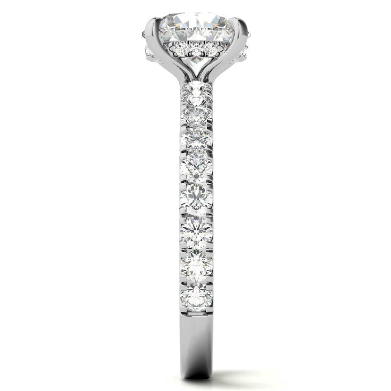 Round Pave U-Prong Moissanite Engagement Ring with Hidden Halo