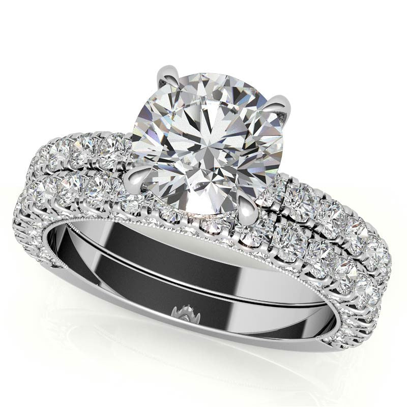Round Pave U-Prong Moissanite Engagement Ring with Hidden Halo