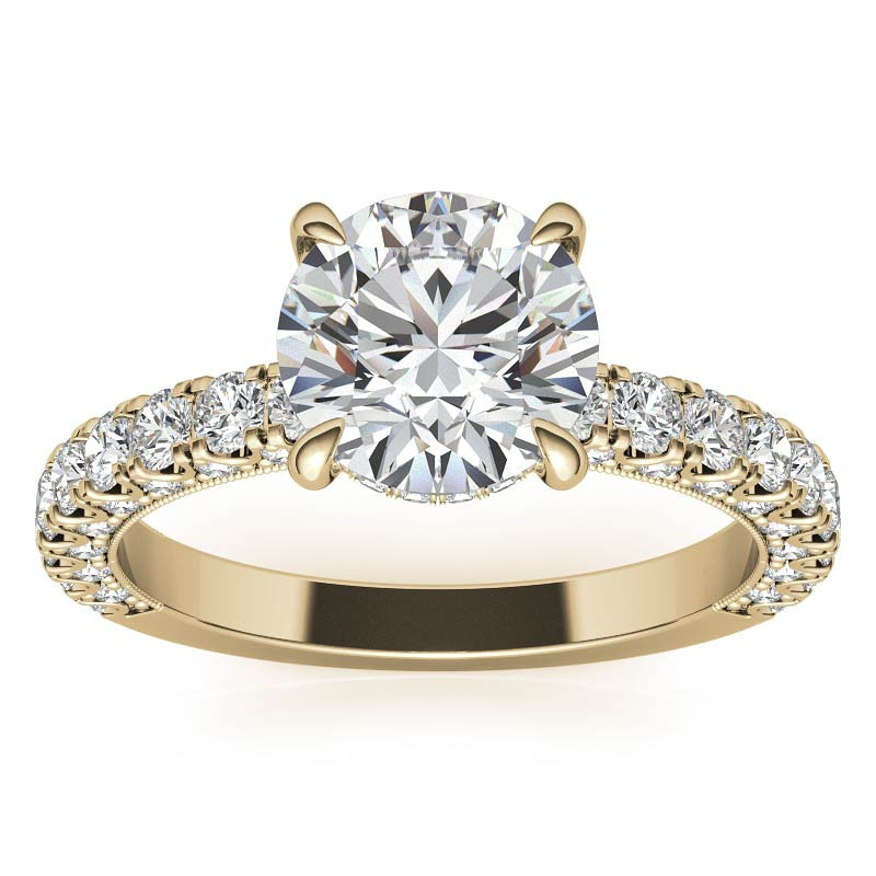 Round Pave U-Prong Moissanite Engagement Ring with Hidden Halo