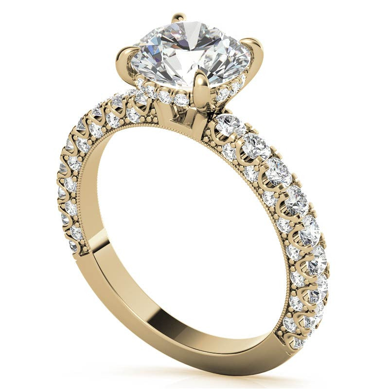 Round Pave U-Prong Moissanite Engagement Ring with Hidden Halo