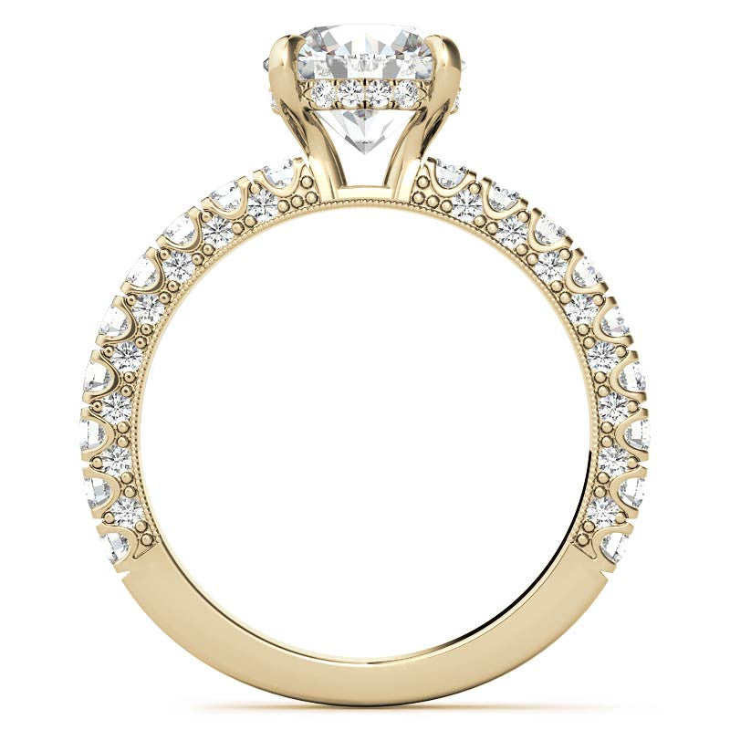 Round Pave U-Prong Moissanite Engagement Ring with Hidden Halo