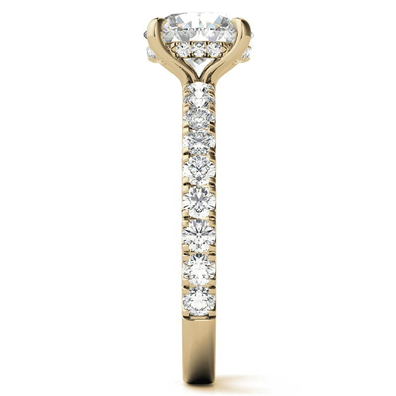 Round Pave U-Prong Moissanite Engagement Ring with Hidden Halo