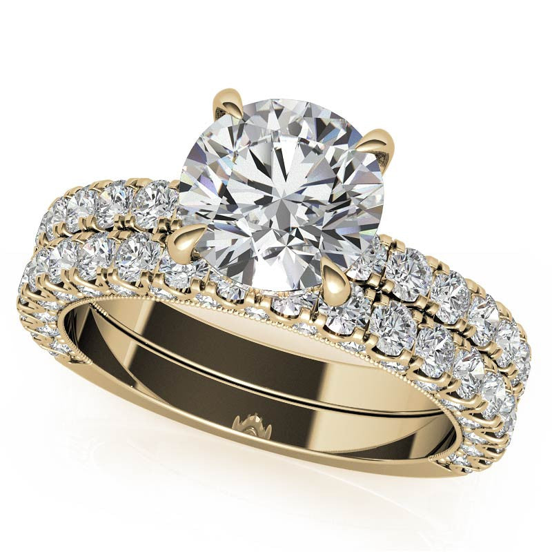 Round Pave U-Prong Moissanite Engagement Ring with Hidden Halo