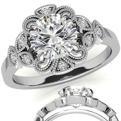 Fancy Scroll Antique Inspired Halo Moissanite Engagement Ring