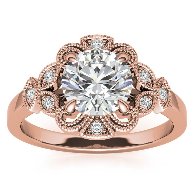 Fancy Scroll Antique Inspired Halo Moissanite Engagement Ring