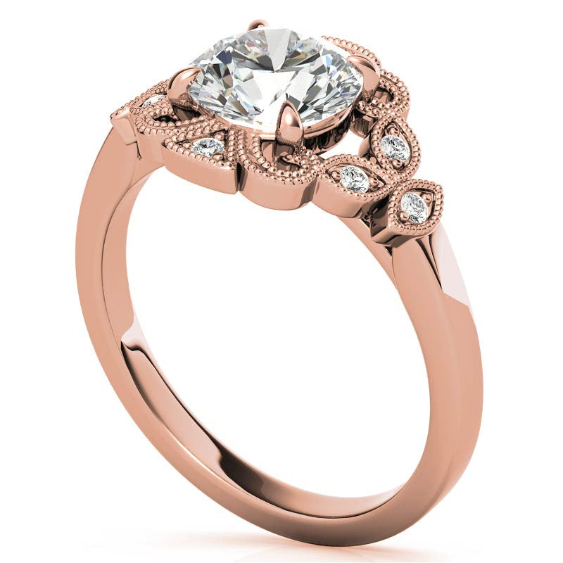 Fancy Scroll Antique Inspired Halo Moissanite Engagement Ring