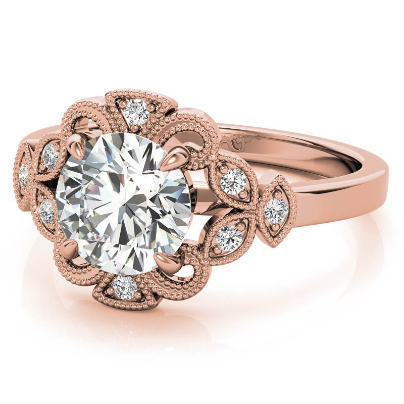 Fancy Scroll Antique Inspired Halo Moissanite Engagement Ring