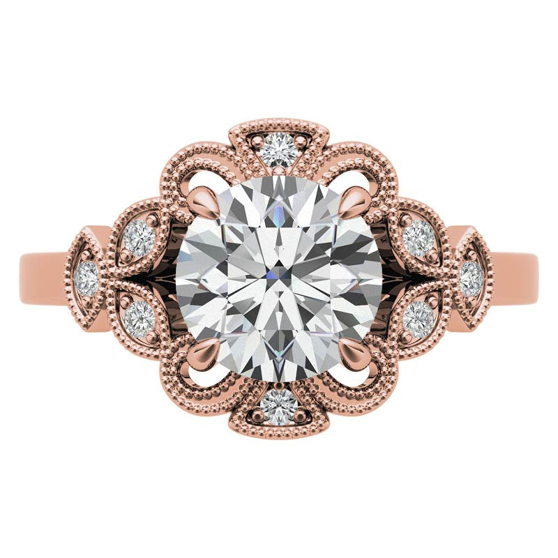 Fancy Scroll Antique Inspired Halo Moissanite Engagement Ring