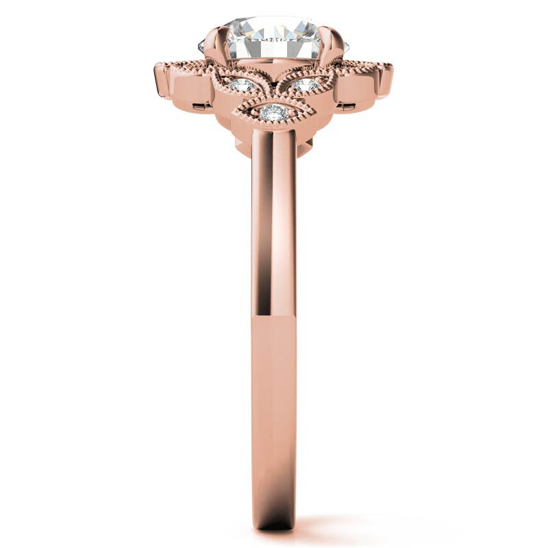 Fancy Scroll Antique Inspired Halo Moissanite Engagement Ring