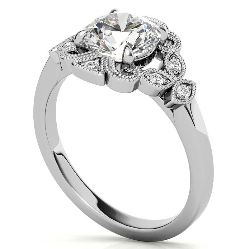 Fancy Scroll Antique Inspired Halo Moissanite Engagement Ring