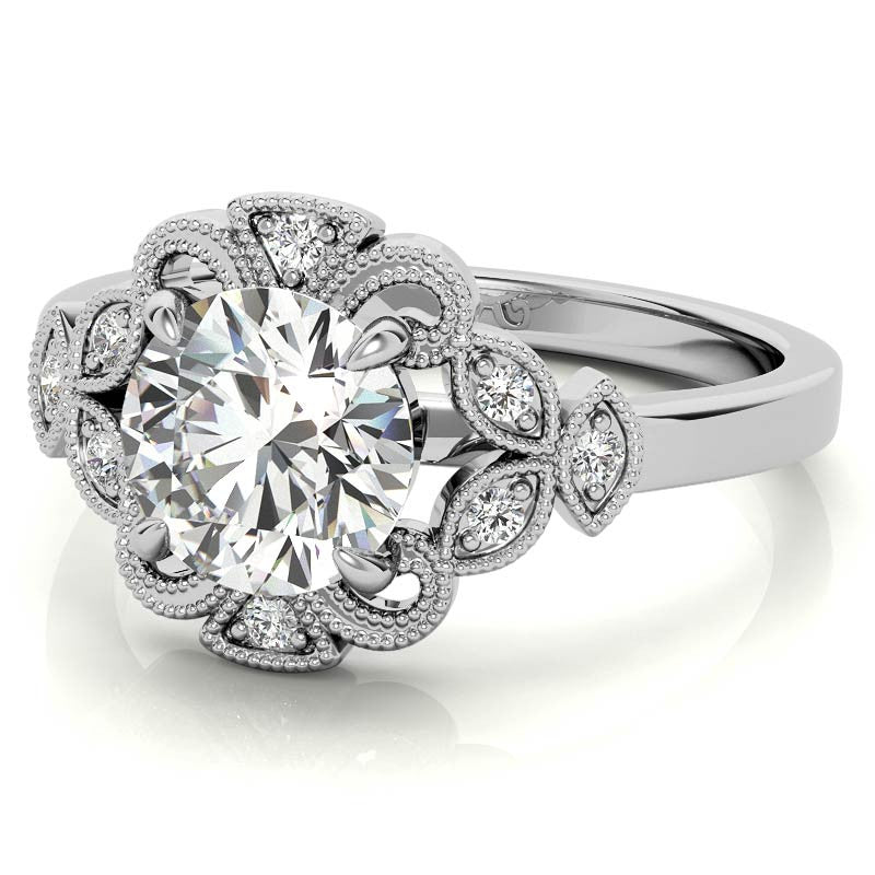 Fancy Scroll Antique Inspired Halo Moissanite Engagement Ring