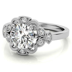 Fancy Scroll Antique Inspired Halo Moissanite Engagement Ring