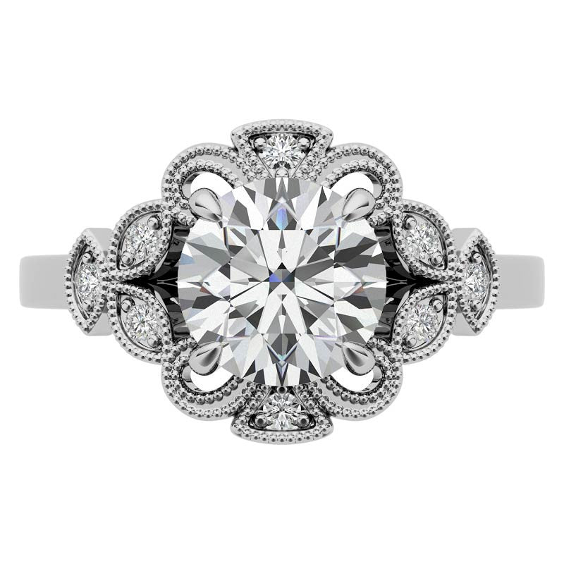 Fancy Scroll Antique Inspired Halo Moissanite Engagement Ring