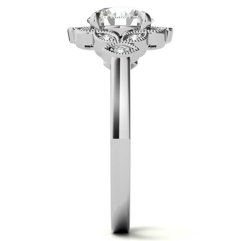 Fancy Scroll Antique Inspired Halo Moissanite Engagement Ring