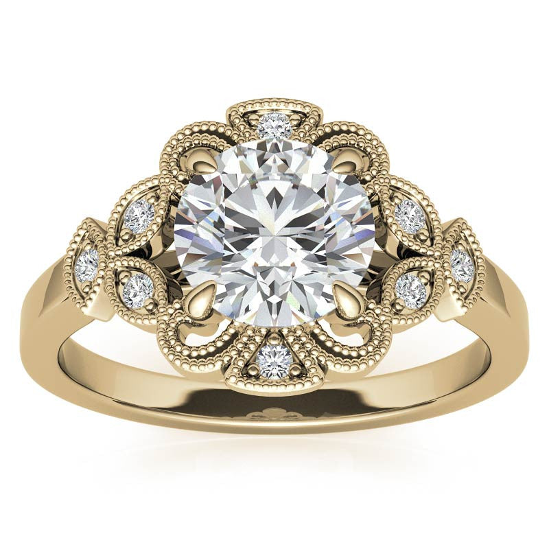 Fancy Scroll Antique Inspired Halo Moissanite Engagement Ring