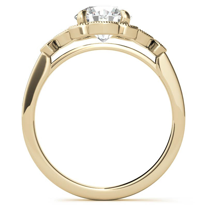 Fancy Scroll Antique Inspired Halo Moissanite Engagement Ring