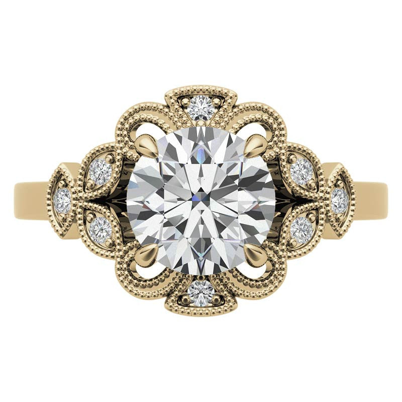 Fancy Scroll Antique Inspired Halo Moissanite Engagement Ring