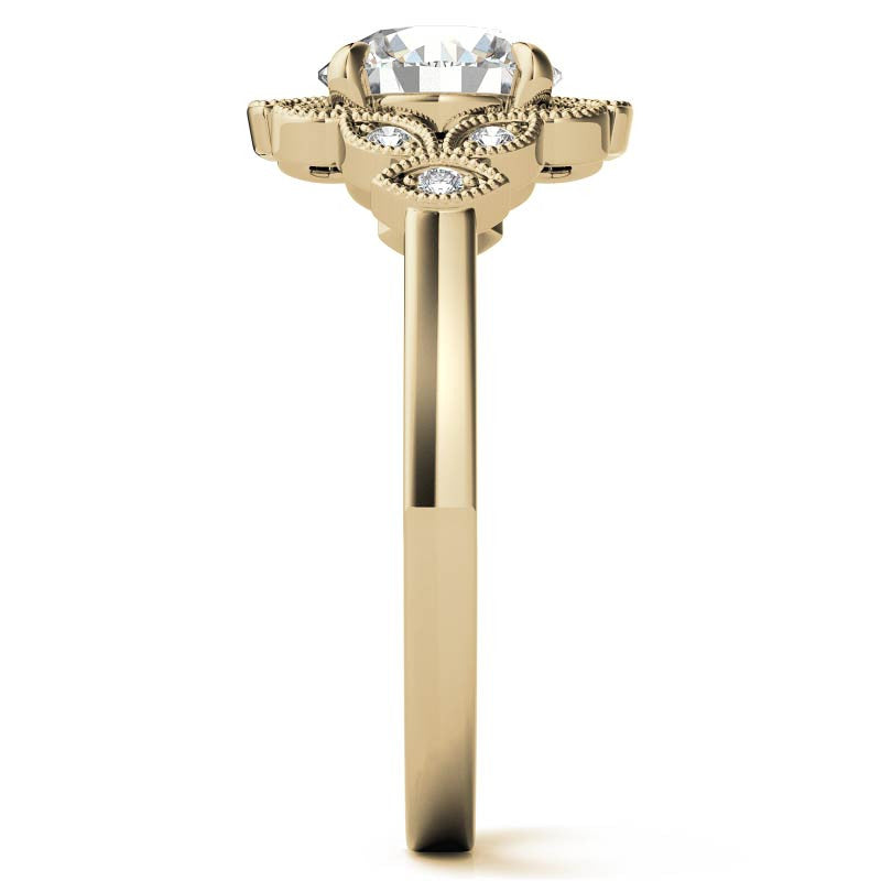 Fancy Scroll Antique Inspired Halo Moissanite Engagement Ring