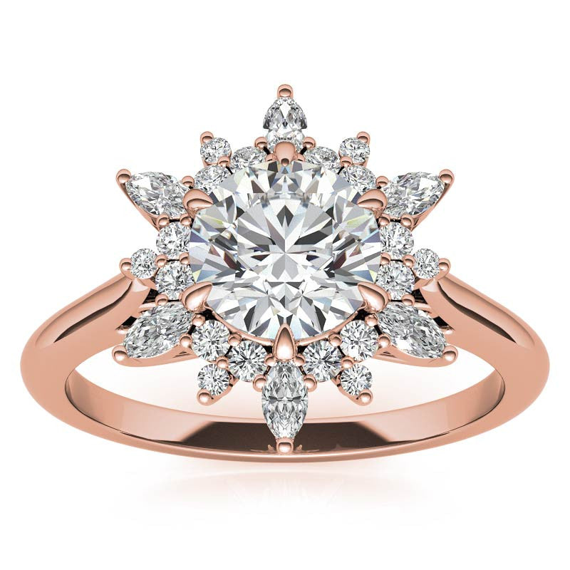 Round and Marquise Floral Moissanite Engagement Ring