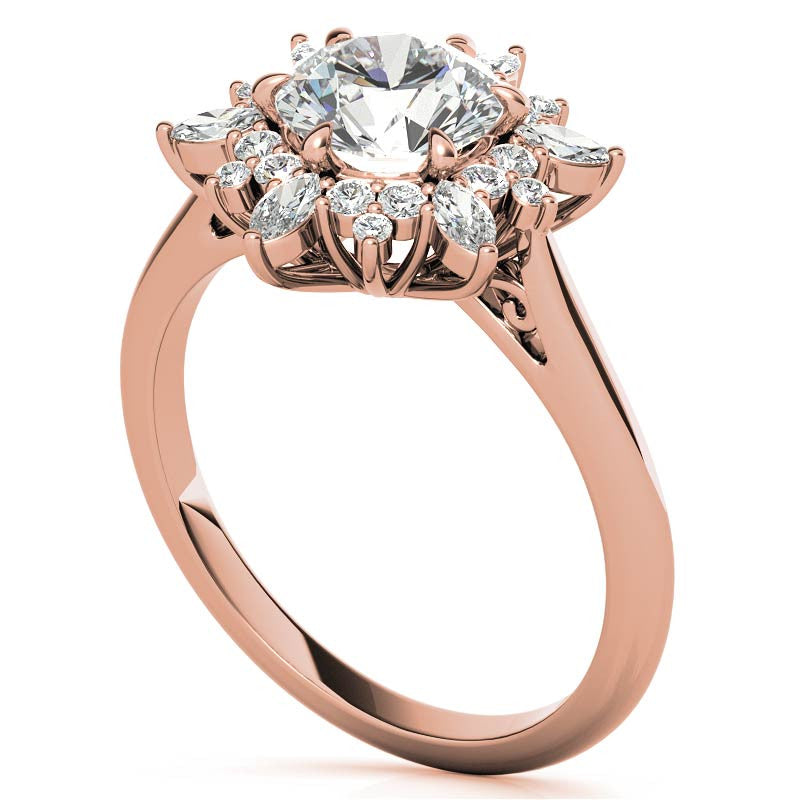 Round and Marquise Floral Moissanite Engagement Ring