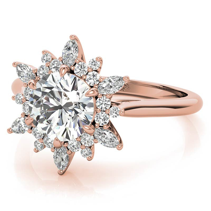 Round and Marquise Floral Moissanite Engagement Ring