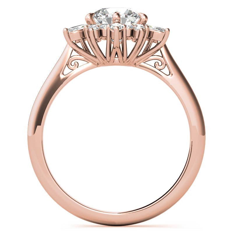 Round and Marquise Floral Moissanite Engagement Ring