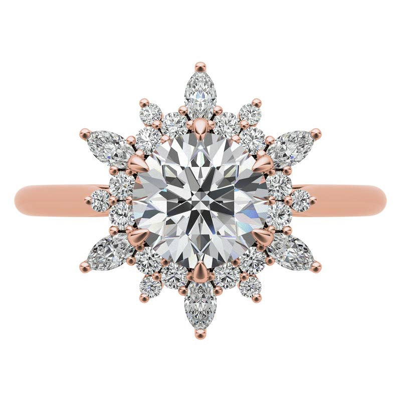Round and Marquise Floral Moissanite Engagement Ring