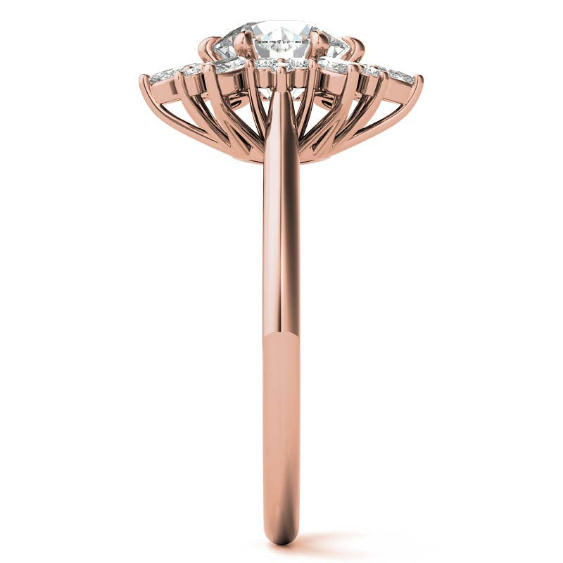Round and Marquise Floral Moissanite Engagement Ring