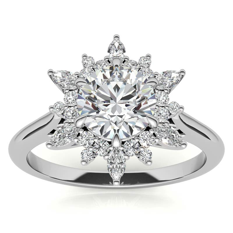 Round and Marquise Floral Moissanite Engagement Ring