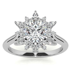 Round and Marquise Floral Moissanite Engagement Ring