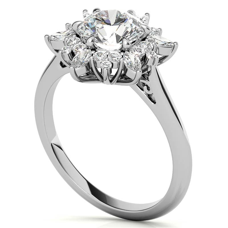 Round and Marquise Floral Moissanite Engagement Ring