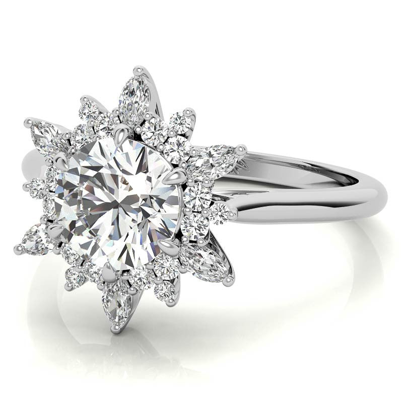 Round and Marquise Floral Moissanite Engagement Ring