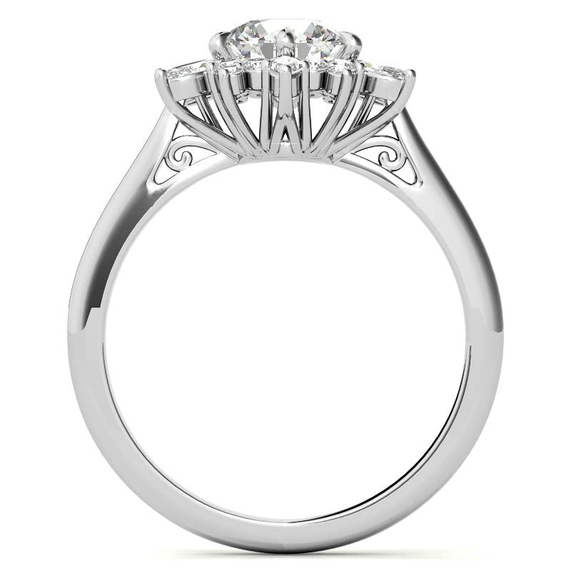 Round and Marquise Floral Moissanite Engagement Ring